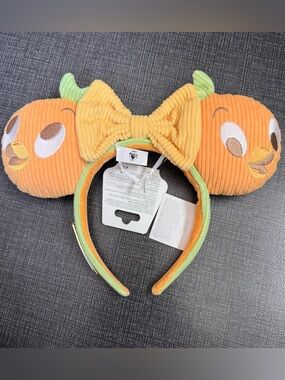 Disney Loungefly Orange Bird Corduroy Headband with Green Stem Accent